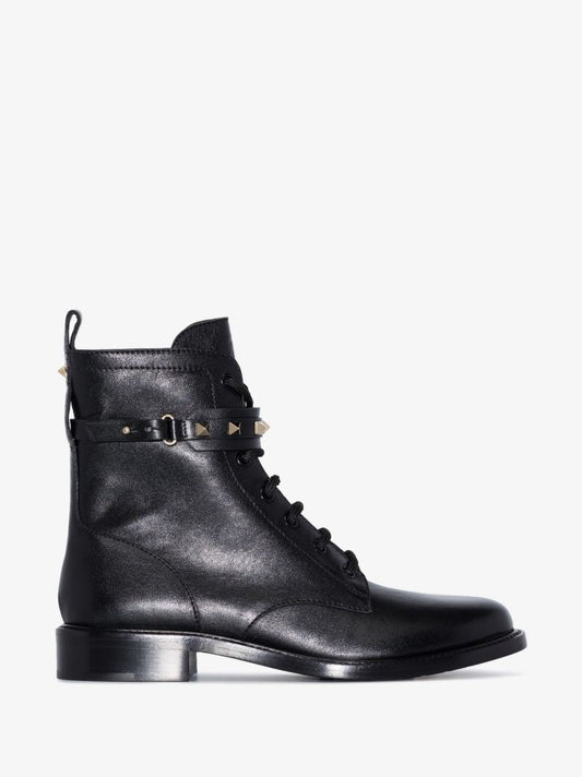 Black Rockstud Leather Ankle Boots
