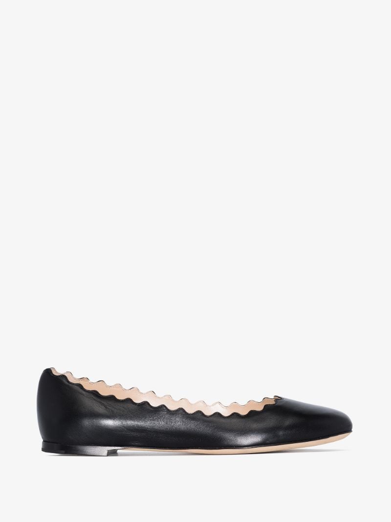 Black Lauren Scalloped Leather Pumps