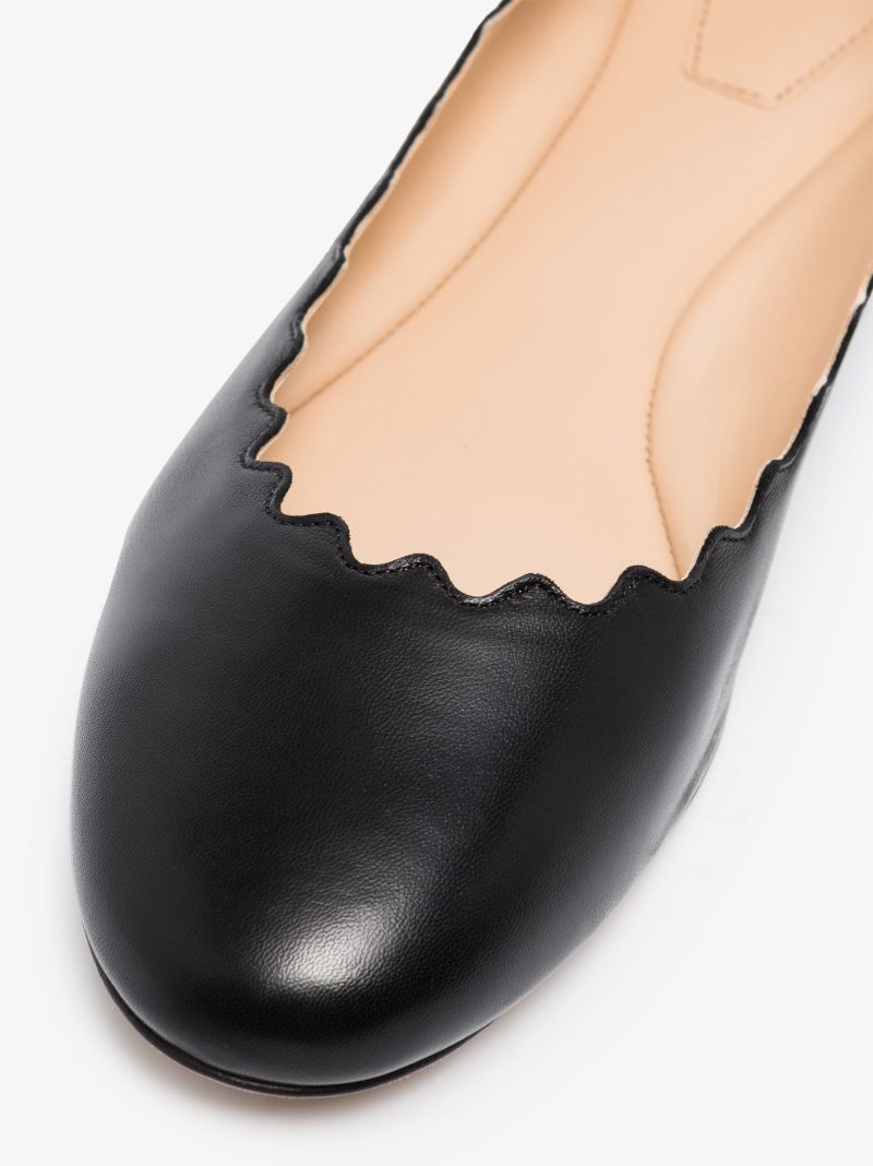 Black Lauren Scalloped Leather Pumps