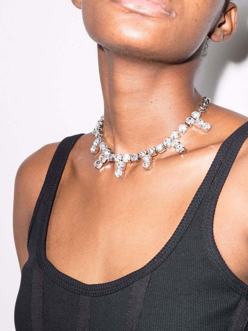 Silver Tone Crystal Choker Necklace