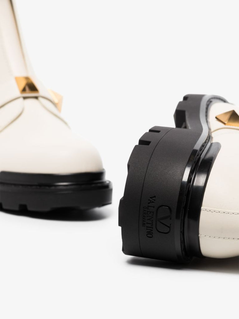White Roman Stud Leather Boots