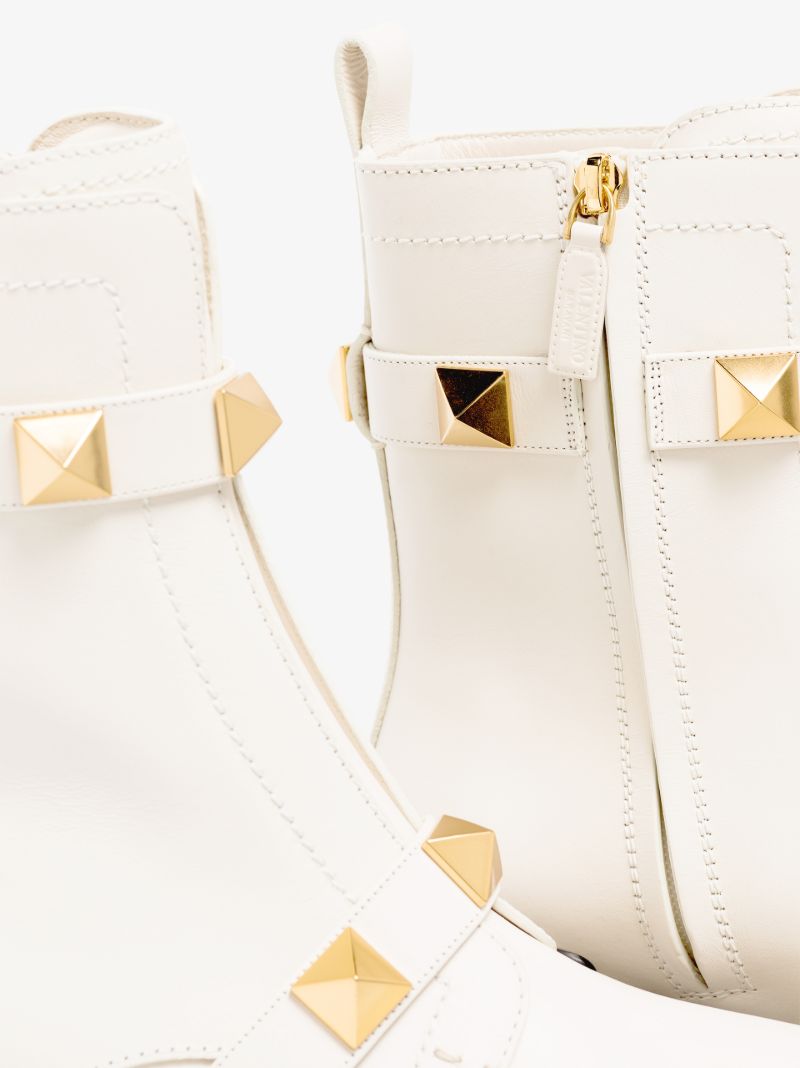 White Roman Stud Leather Boots