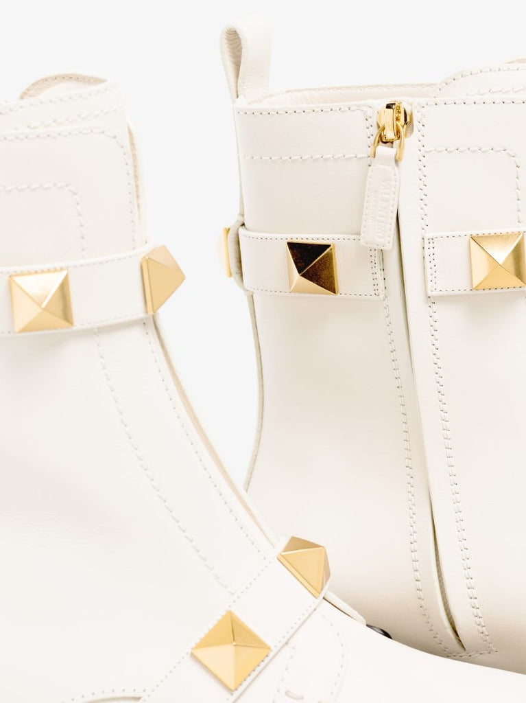 White Roman Stud Leather Boots