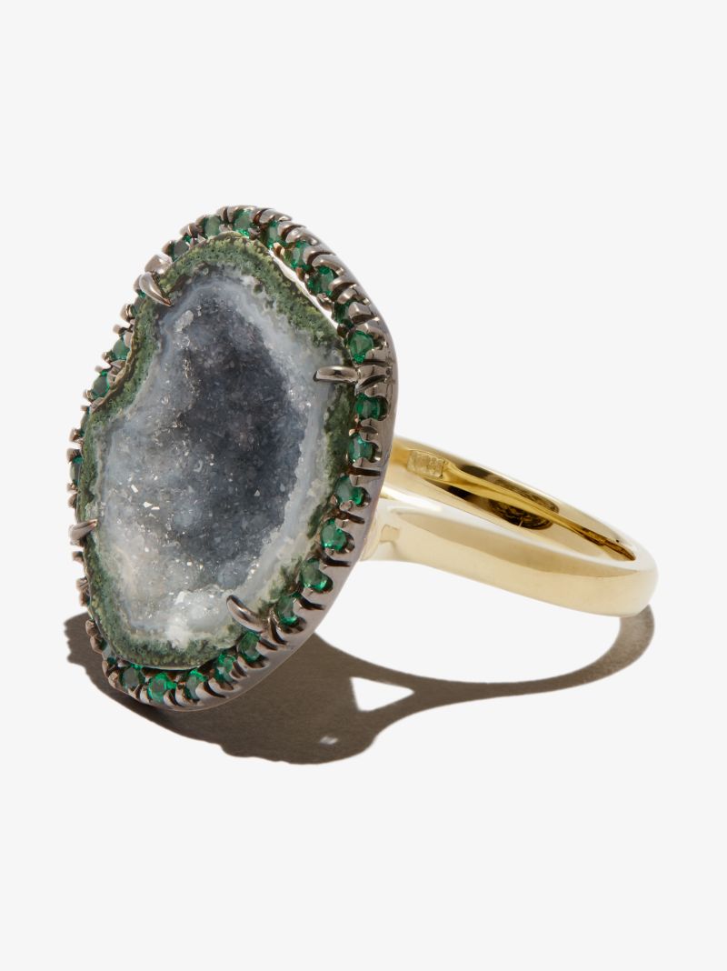 18k Yellow Gold Geode and Diamond Ring