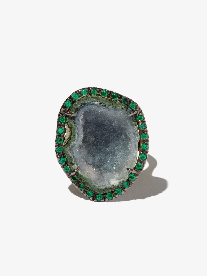 18k Yellow Gold Geode and Diamond Ring