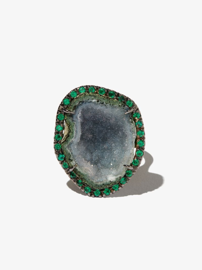 18k Yellow Gold Geode and Diamond Ring