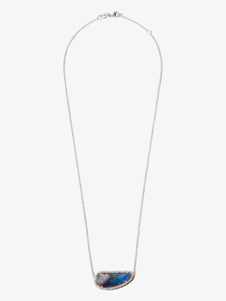 18k White Gold Boulder Opal Diamond Necklace