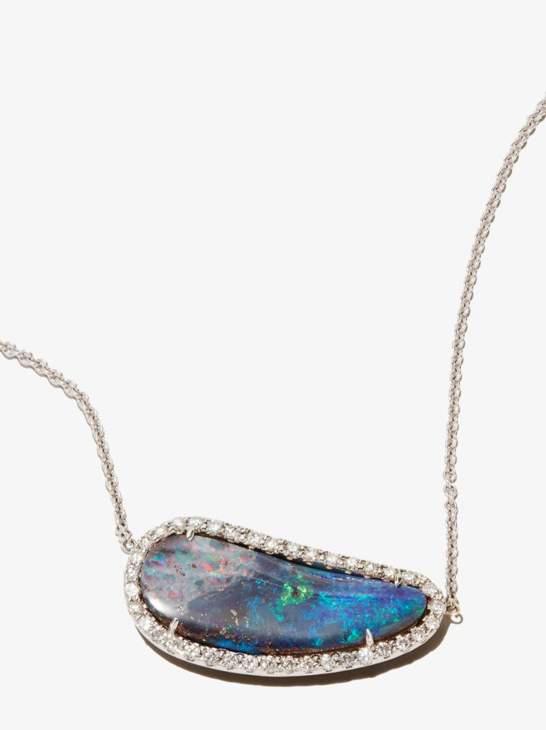 18k White Gold Boulder Opal Diamond Necklace