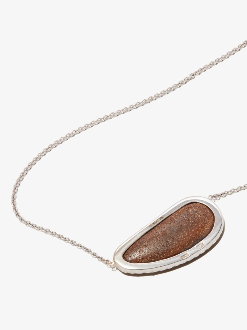 18k White Gold Boulder Opal Diamond Necklace
