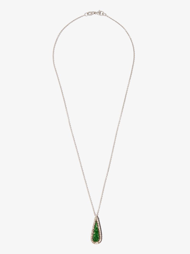 18k White Gold Garnet and Diamond Pendant Necklace