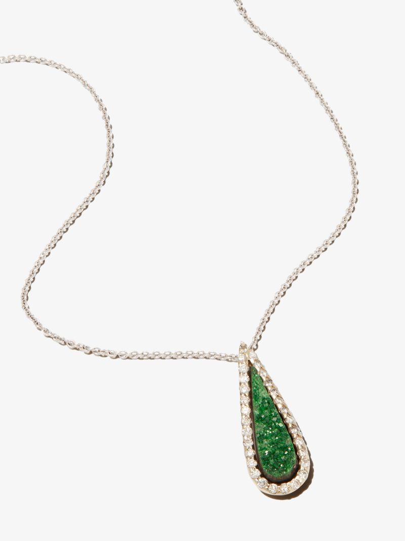 18k White Gold Garnet and Diamond Pendant Necklace