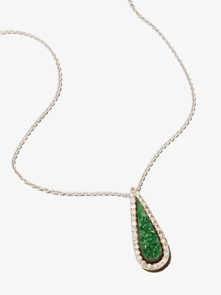 18k White Gold Garnet and Diamond Pendant Necklace