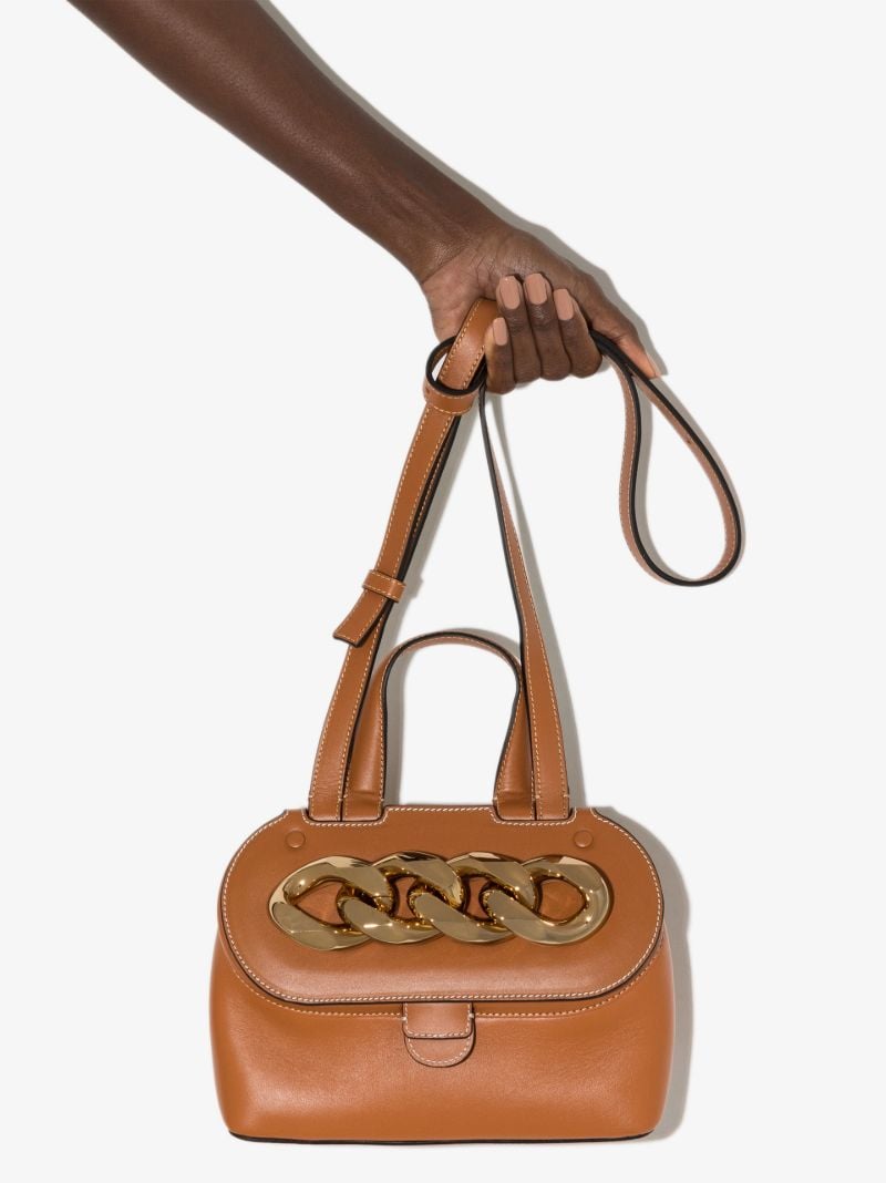 Brown Chain Lid Small Leather Shoulder Bag