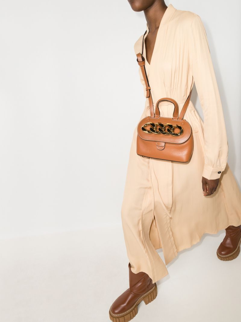 Brown Chain Lid Small Leather Shoulder Bag