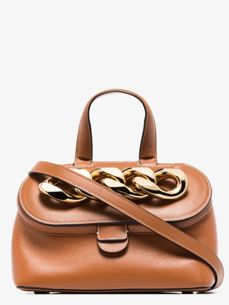 Brown Chain Lid Small Leather Shoulder Bag