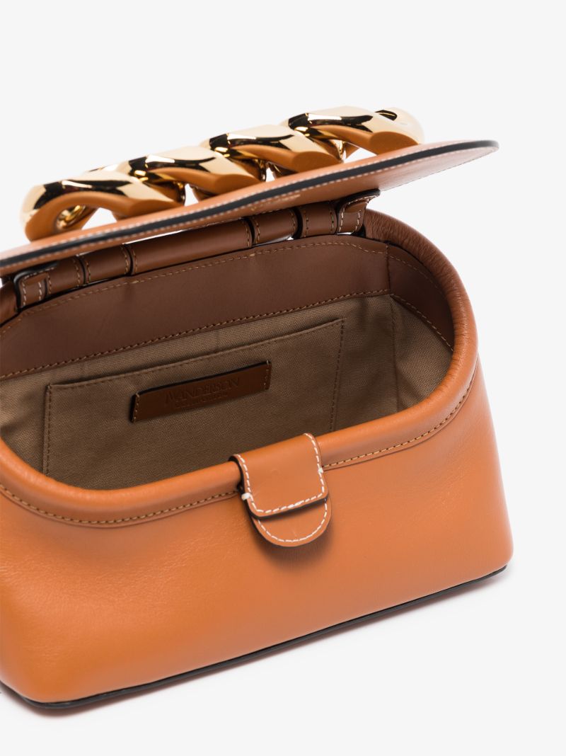 Brown Chain Lid Small Leather Shoulder Bag