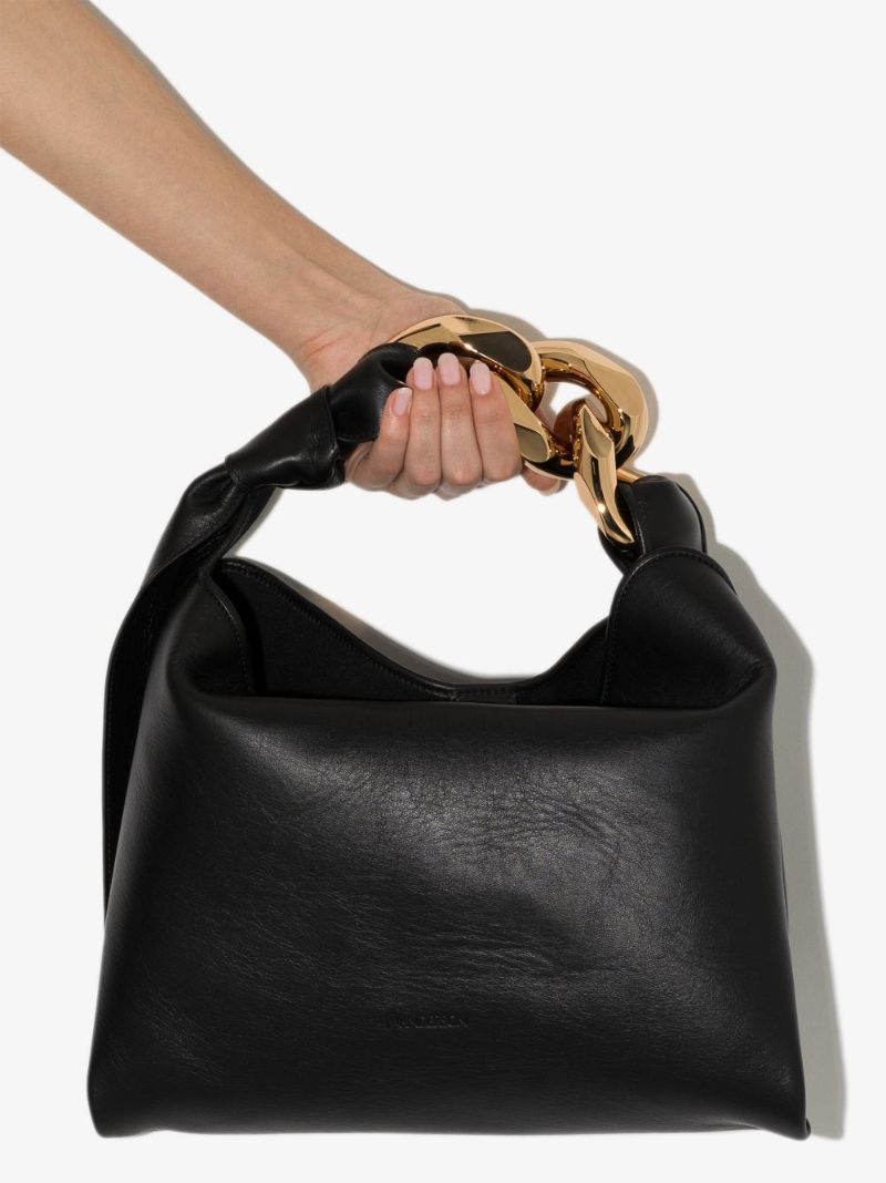Black Chain Hobo Small Leather Tote Bag
