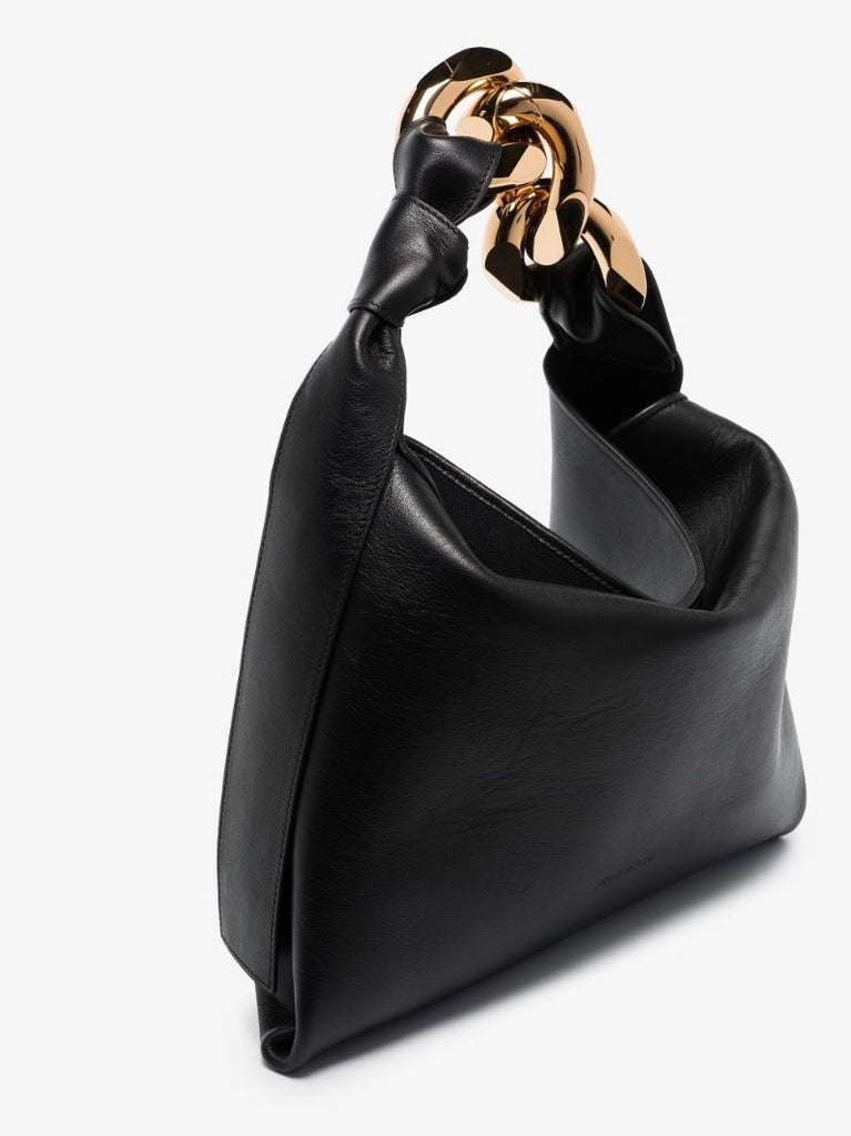 Black Chain Hobo Small Leather Tote Bag