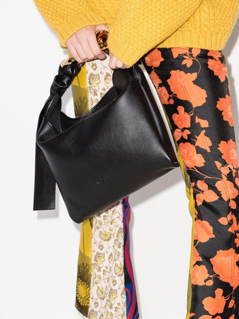 Black Chain Hobo Small Leather Tote Bag