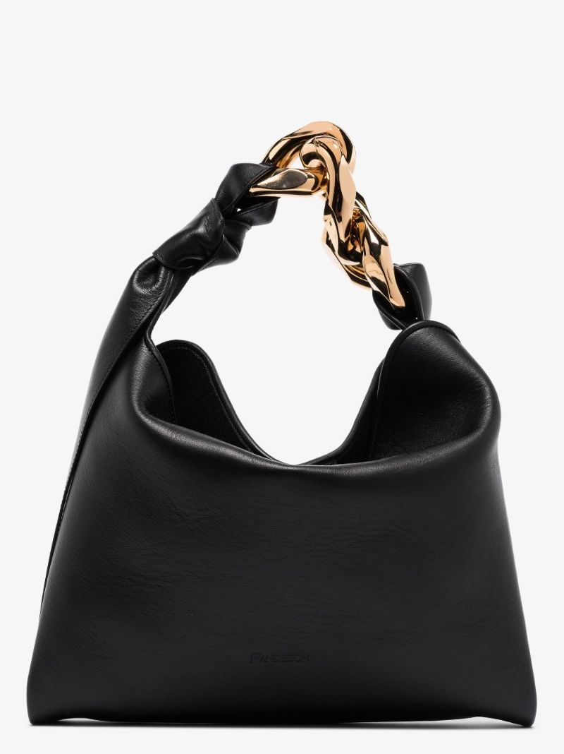 Black Chain Hobo Small Leather Tote Bag