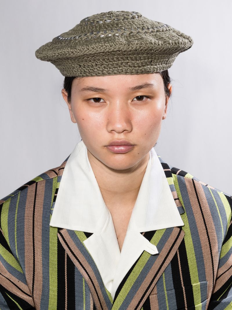 Green Embellished Crochet Beret