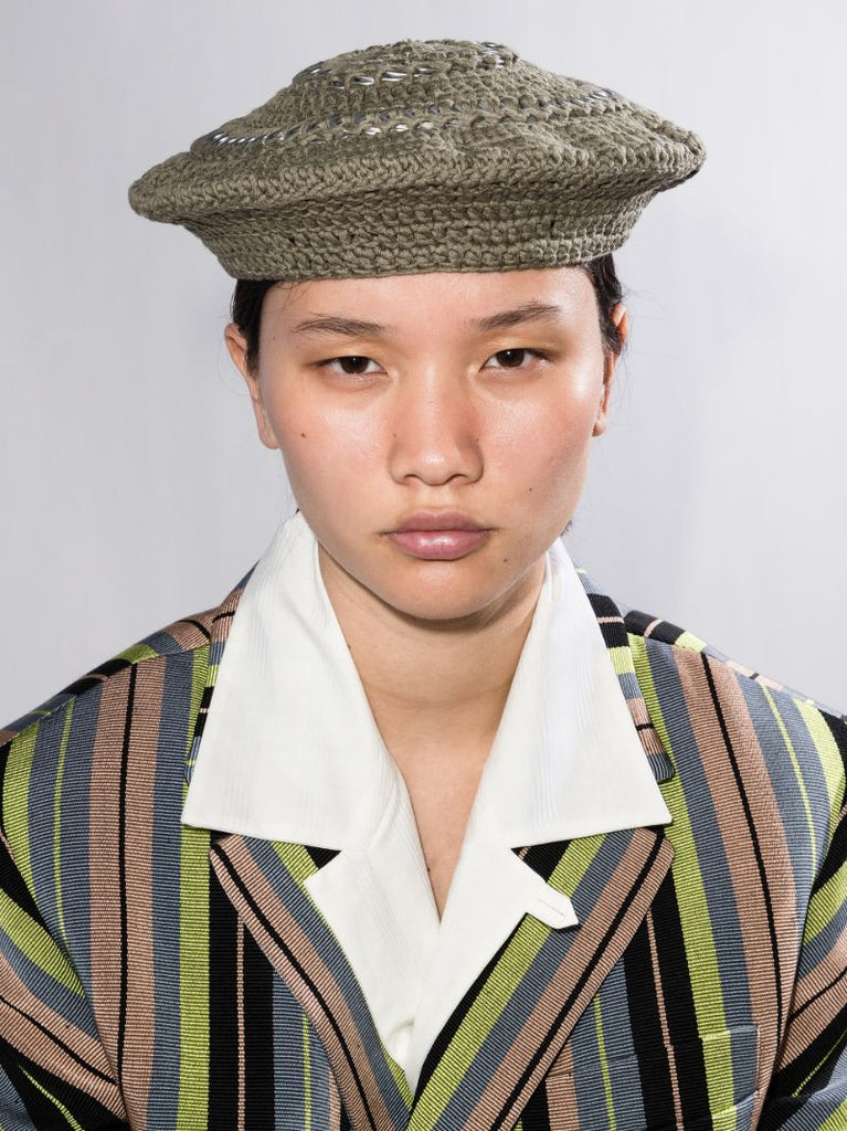 Green Embellished Crochet Beret