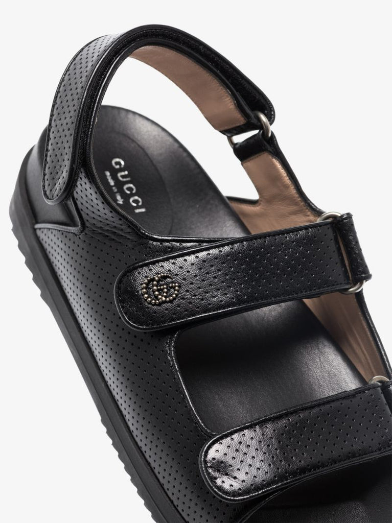 Black Double G Leather Sandals