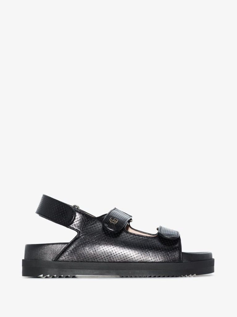Black Double G Leather Sandals