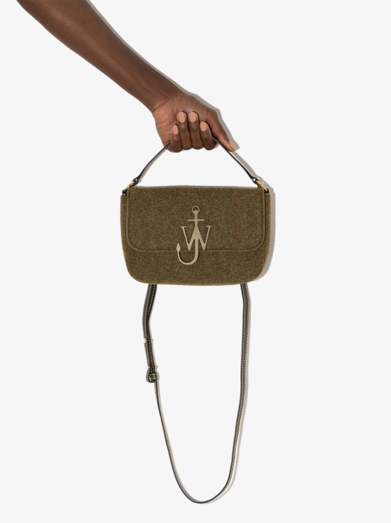 Khaki Anchor Midi Felt Shoulder Bag