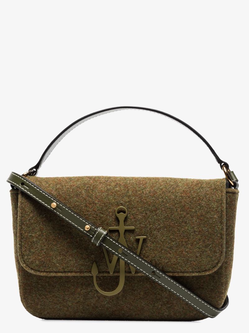 Khaki Anchor Midi Felt Shoulder Bag