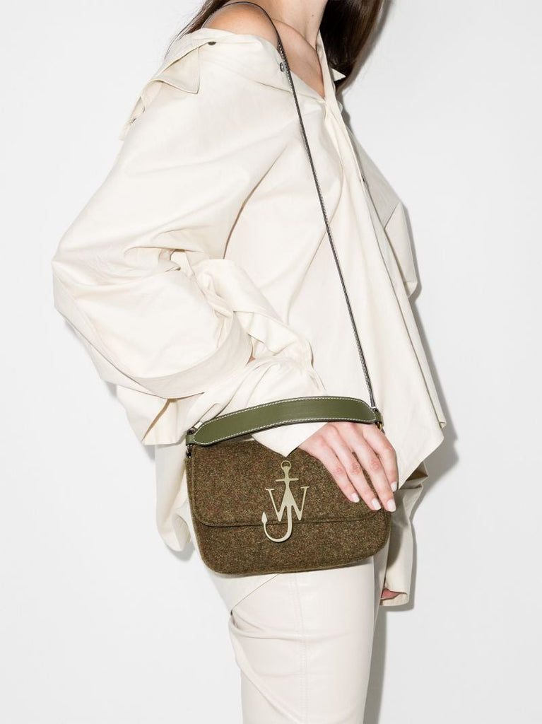Khaki Anchor Midi Felt Shoulder Bag