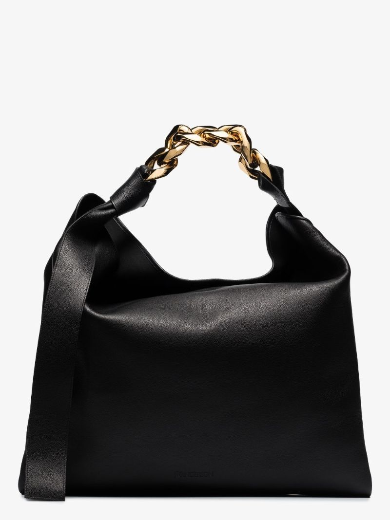 Black Chain Hobo Large Leather Tote Bag