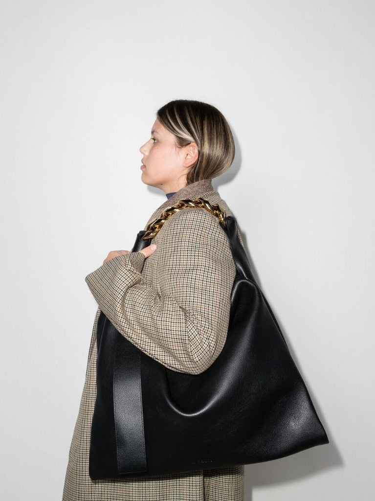 Black Chain Hobo Large Leather Tote Bag