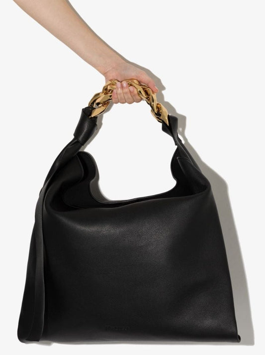 Black Chain Hobo Large Leather Tote Bag
