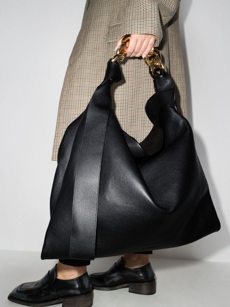 Black Chain Hobo Large Leather Tote Bag
