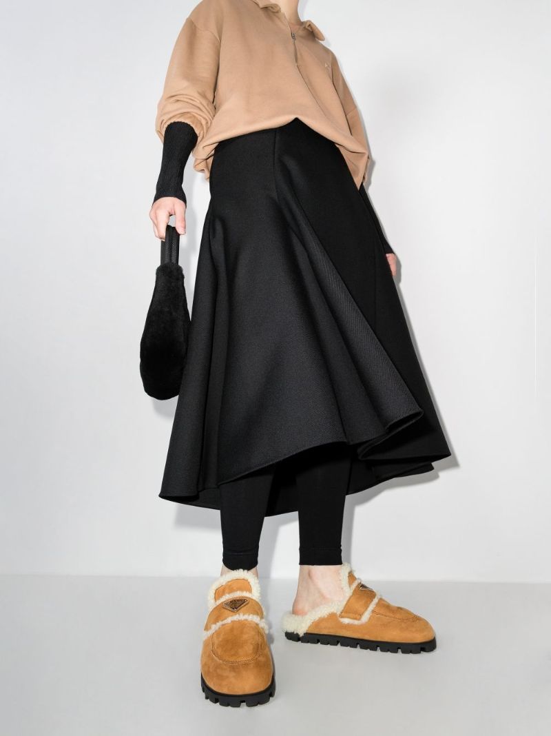 Brown Logo Plaque Shearling Slippers