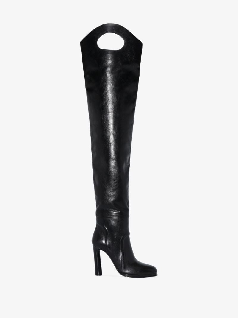 Black 110 Cutout Thigh-high Leather Boots