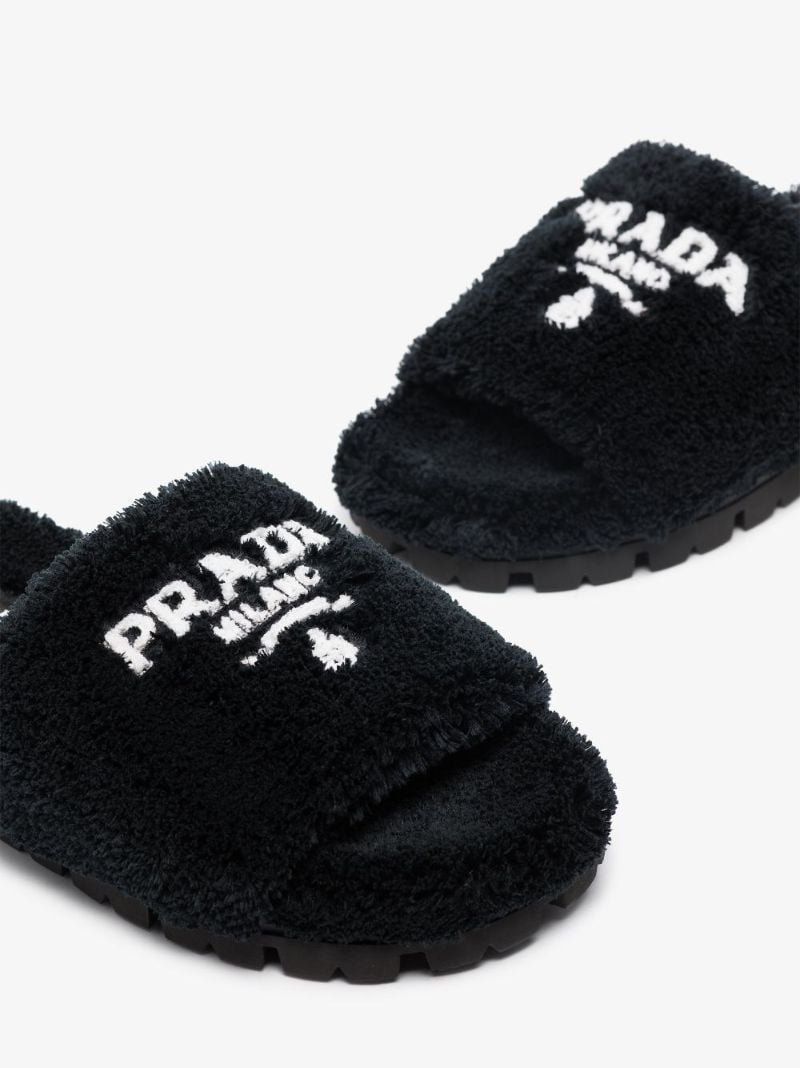 Black Logo Plaque Terry Cloth Sandals