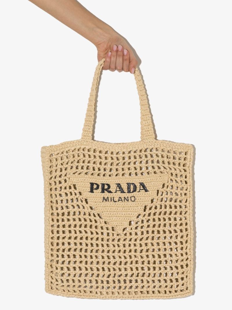 Neutral Logo Raffia Tote Bag