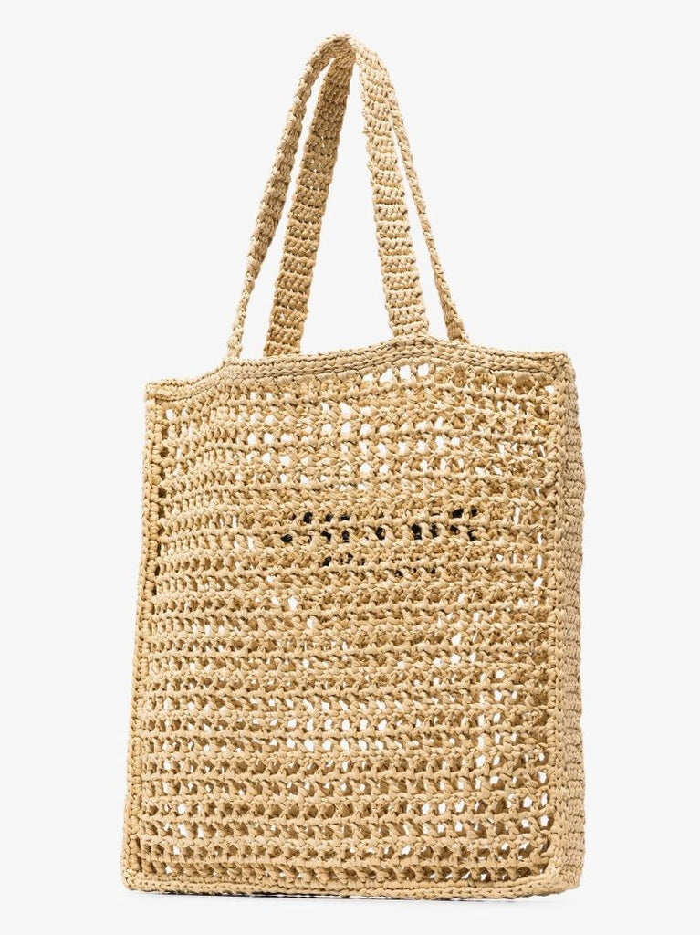 Neutral Logo Raffia Tote Bag