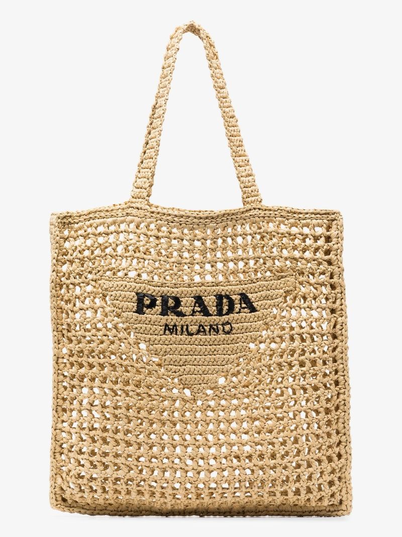 Neutral Logo Raffia Tote Bag