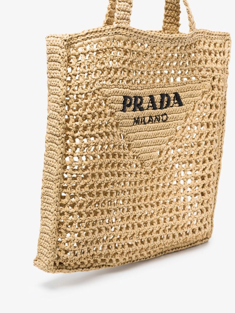 Neutral Logo Raffia Tote Bag