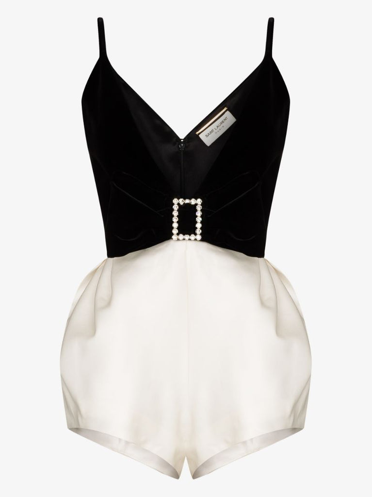 Embellished Velvet and Silk Playsuit