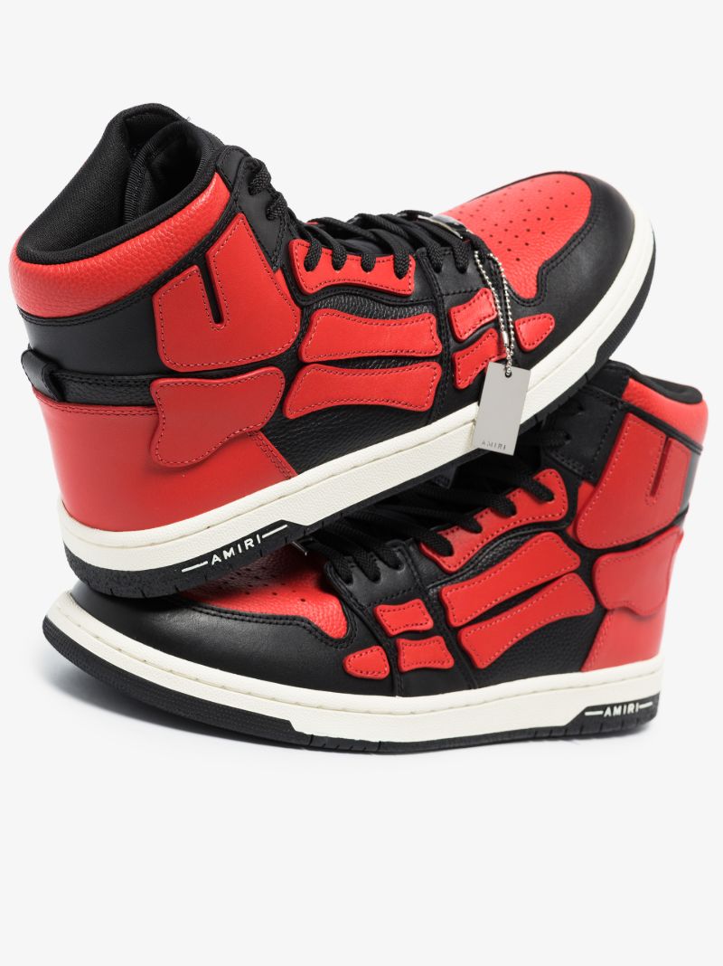 Black and Red Skel-top Leather Sneakers