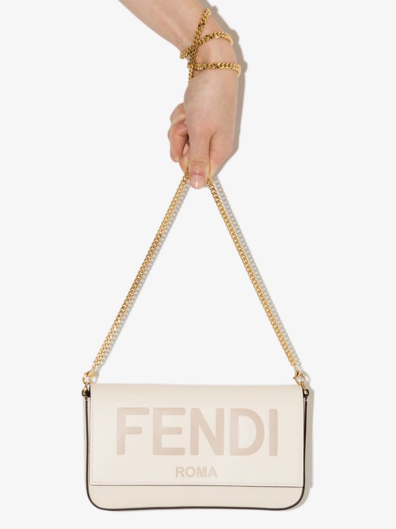 White Logo Leather Wallet on Chain