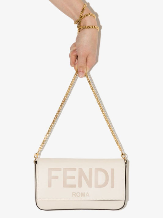 White Logo Leather Wallet on Chain