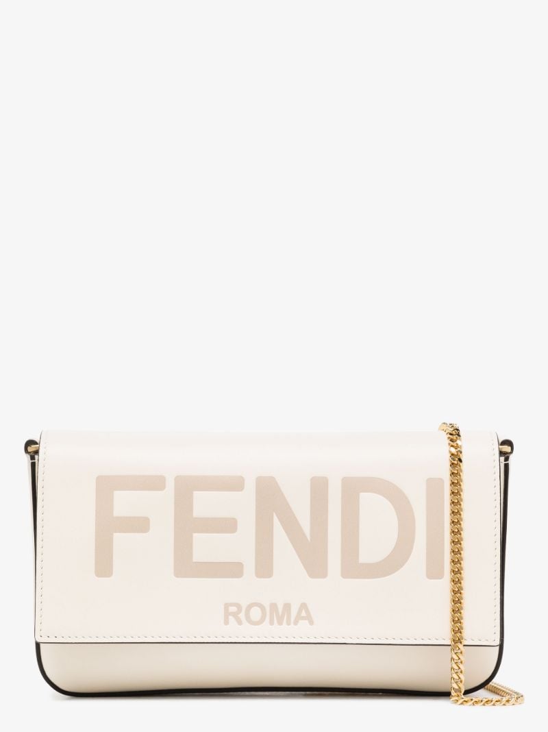 White Logo Leather Wallet on Chain