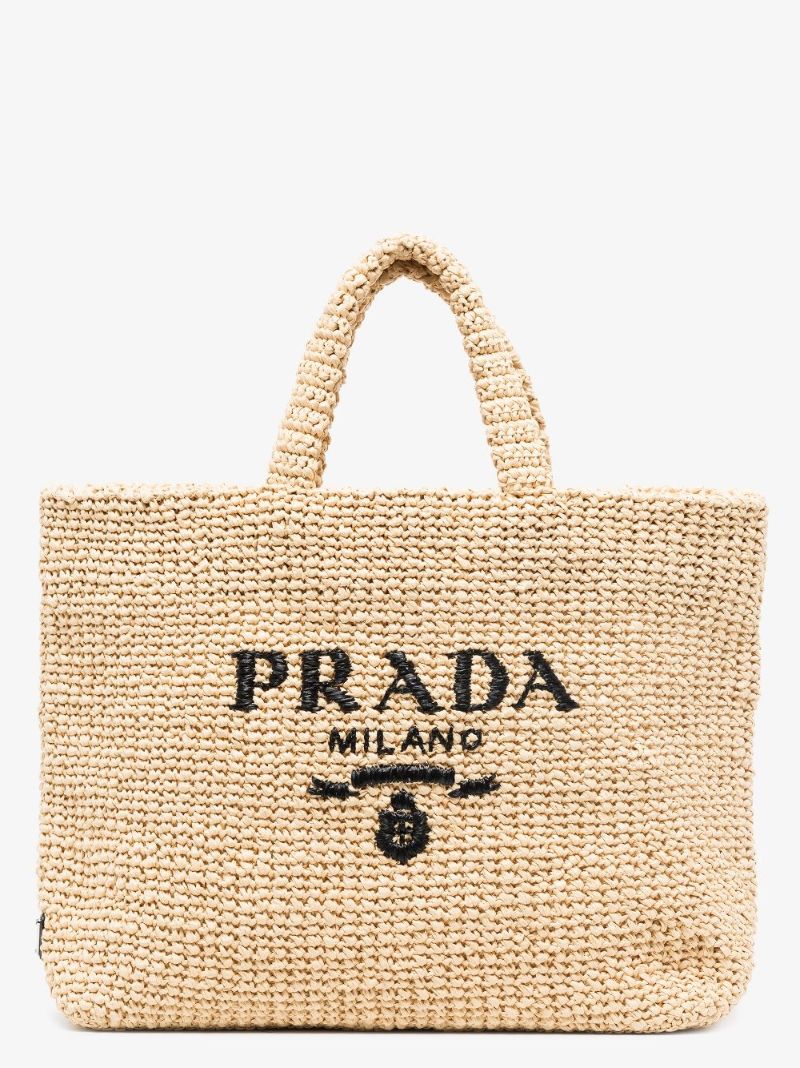 Neutral Logo-embroidered Raffia Tote Bag