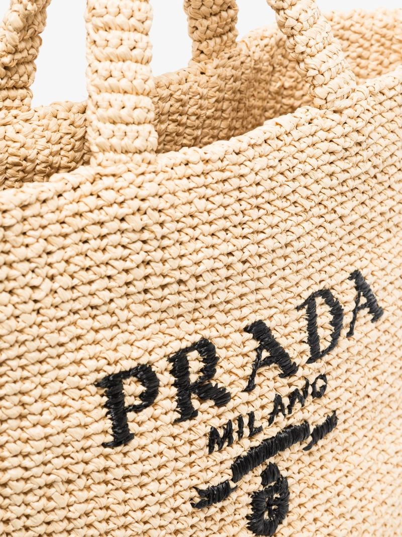 Neutral Logo-embroidered Raffia Tote Bag