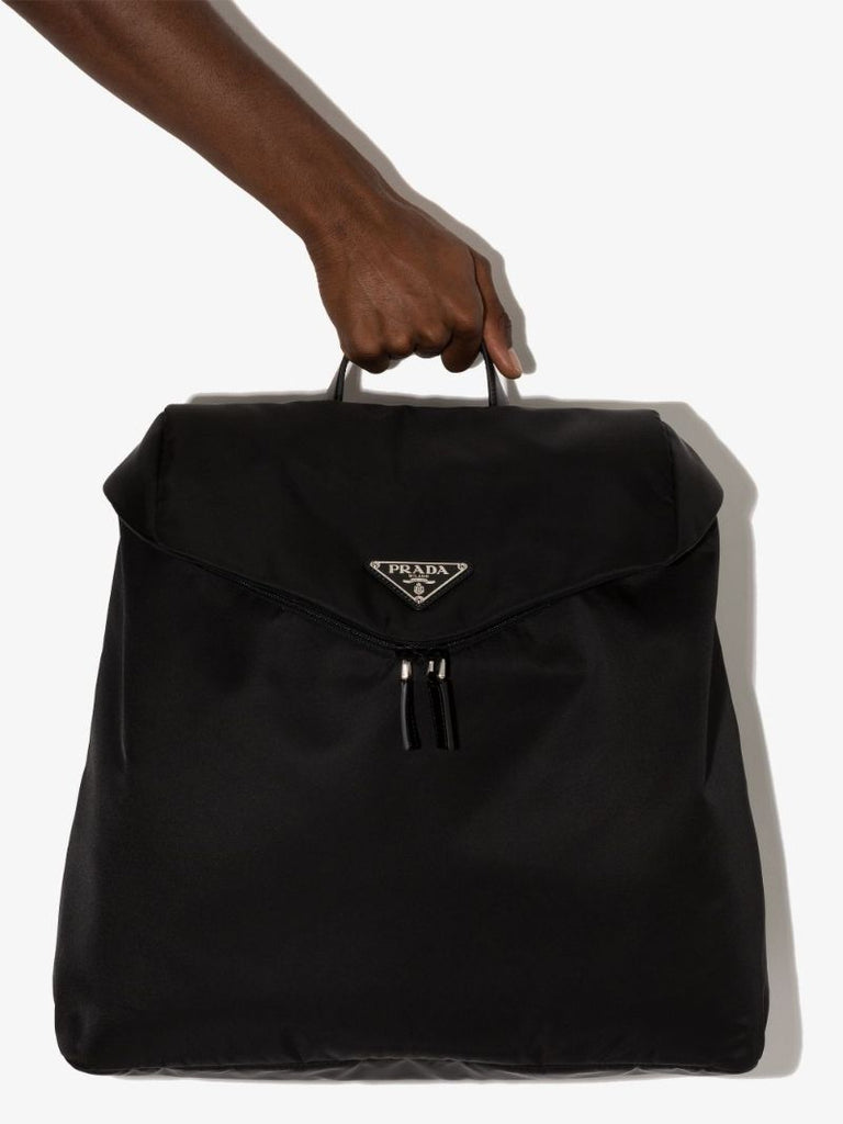 Black Re-nylon Logo Plaque Backpack